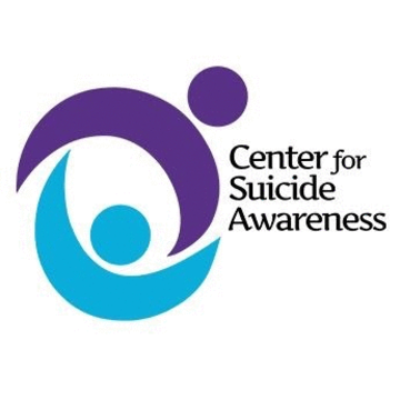 Logo for the Center for Suicide Awareness, featuring two abstract figures reaching for one another